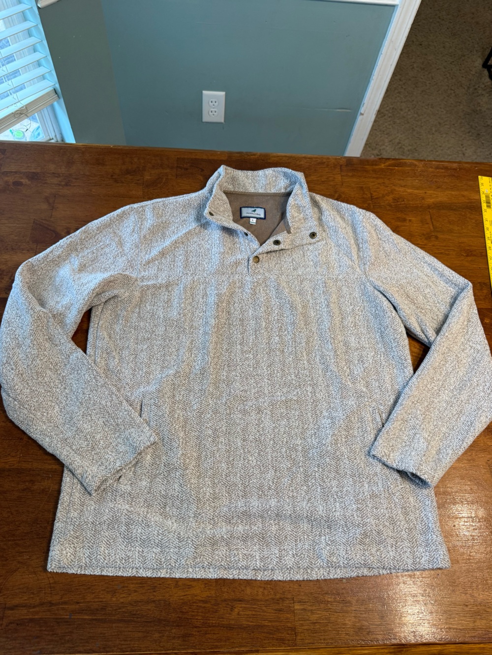 Properly Tied Upland Pullover Men’s L Bark Herringbone Fleece Snap Sweater L